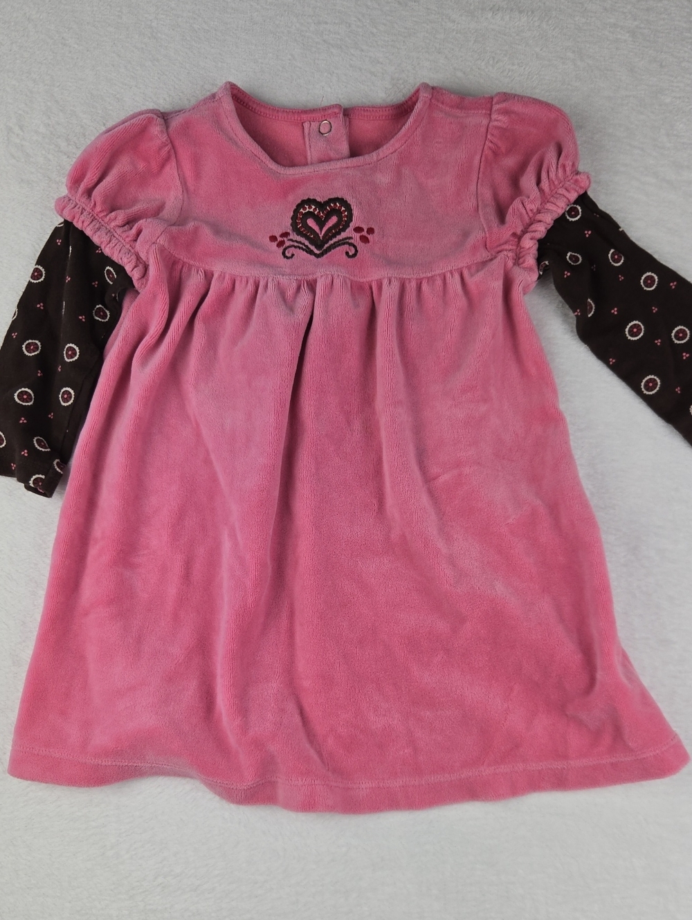 Gymboree Pink and Brown Heart Velour Soft Dress Size 18-24